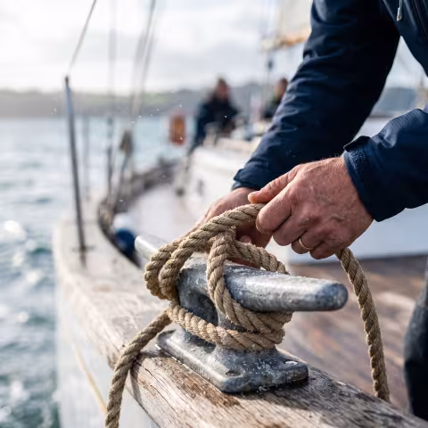 Deck line work, macro — Course imagery, seamanship/field methods.